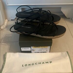 Longchamp Black strappy espadrille sandals